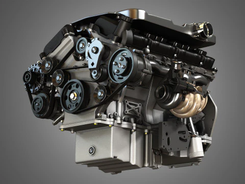 V12 Twin Turbo Car - Engine Full Internal and External Parts 3D Model