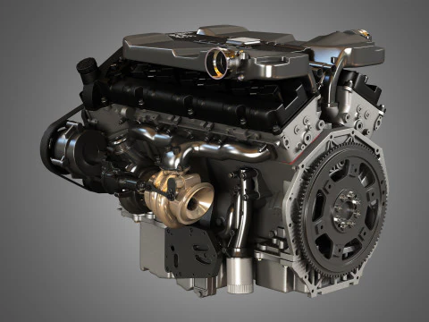 V12 Twin Turbo Car - Engine Full Internal and External Parts 3D Model
