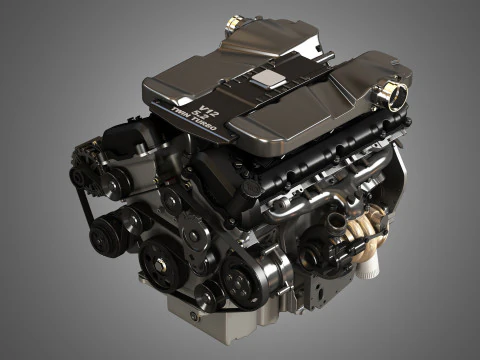 V12 Twin Turbo Car - Engine Full Internal and External Parts 3D Model