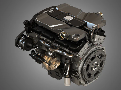 V12 Twin Turbo Car - Engine Full Internal and External Parts 3D Model