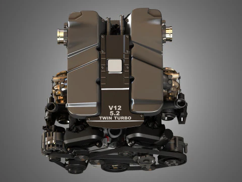 V12 Twin Turbo Car - Engine Full Internal and External Parts 3D Model