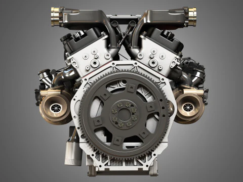 V12 Twin Turbo Car - Engine Full Internal and External Parts 3D Model