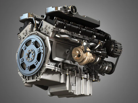V12 Twin Turbo Car - Engine Full Internal and External Parts 3D Model