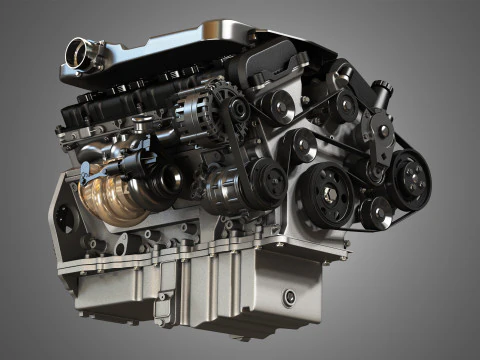 V12 Twin Turbo Car - Engine Full Internal and External Parts 3D Model