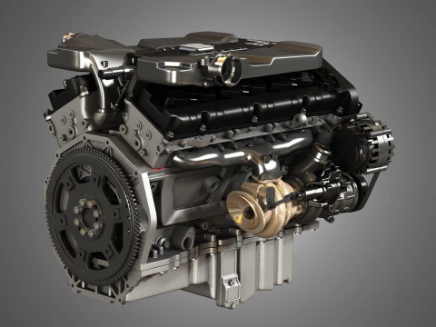 V12 Twin Turbo Car - Engine Full Internal and External Parts 3D Model