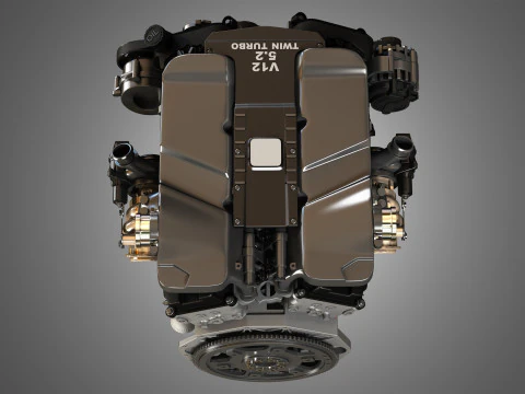 V12 Twin Turbo Car - Engine Full Internal and External Parts 3D Model