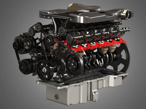 V12 Twin Turbo Car - Engine Full Internal and External Parts 3D Model