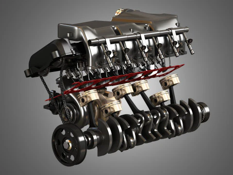 V12 Twin Turbo Car - Engine Full Internal and External Parts 3D Model