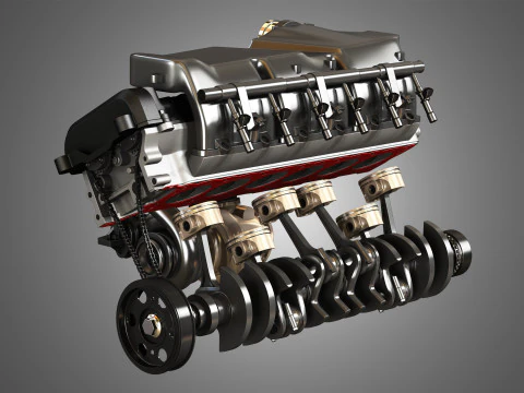 V12 Twin Turbo Car - Engine Full Internal and External Parts 3D Model