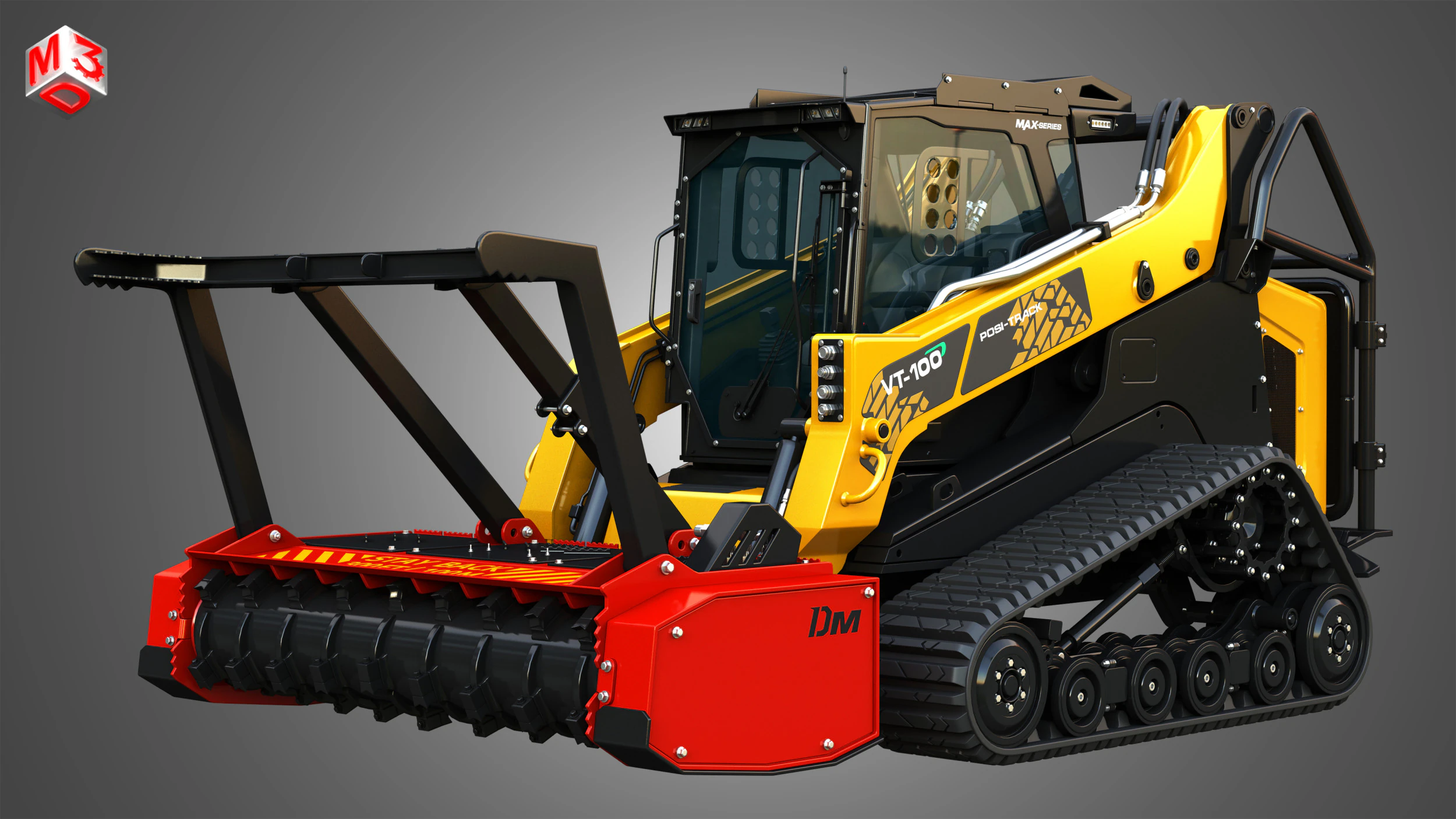 VT-100 Compact Track Loader with Forestry Package - Drum Mulcher 3D Model .c4d .max .obj .3ds .fbx .stl .blend 