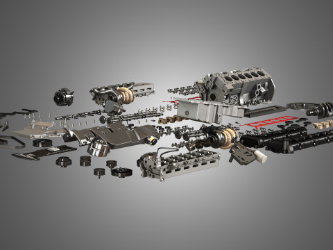 V12 Twin Turbo Disassembled Car Engine 3D Model