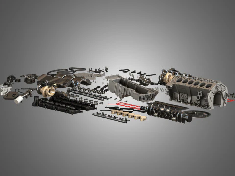 V12 Twin Turbo Disassembled Car Engine 3D Model