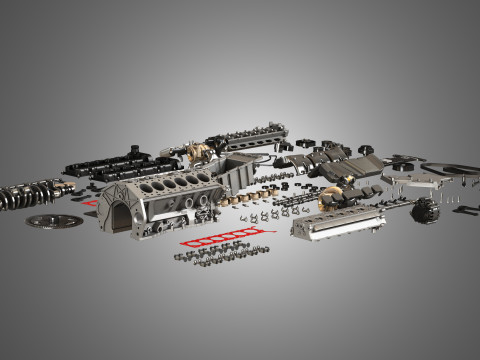 V12 Twin Turbo Disassembled Car Engine 3D 模型