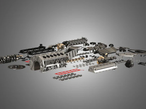 V12 Twin Turbo Disassembled Car Engine 3D Model