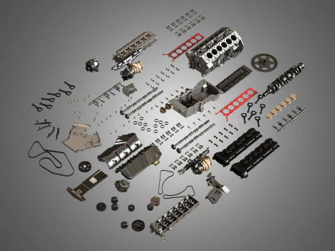 V12 Twin Turbo Disassembled Car Engine 3D Model
