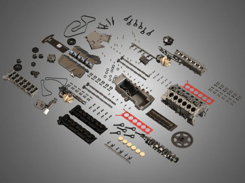 V12 Twin Turbo Disassembled Car Engine 3D Model