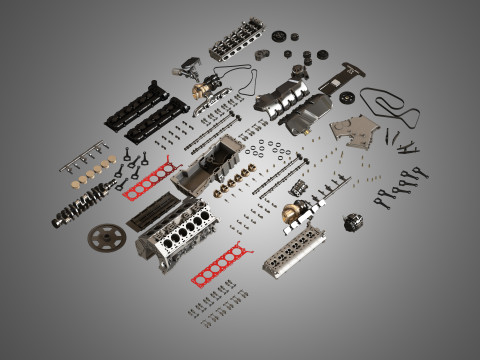 V12 Twin Turbo Disassembled Car Engine 3D 模型