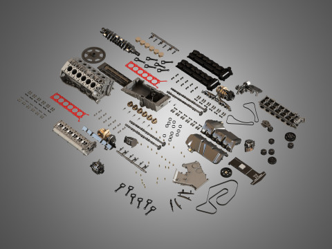 V12 Twin Turbo Disassembled Car Engine 3D 模型