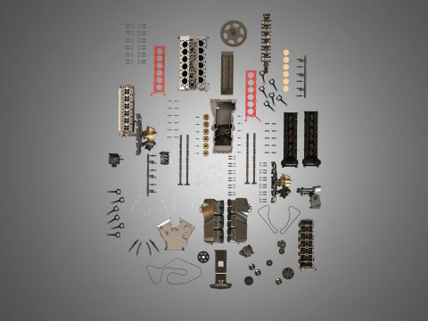 V12 Twin Turbo Disassembled Car Engine 3D Model