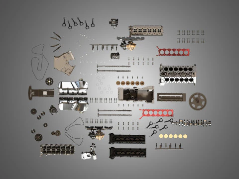 V12 Twin Turbo Disassembled Car Engine 3D Model
