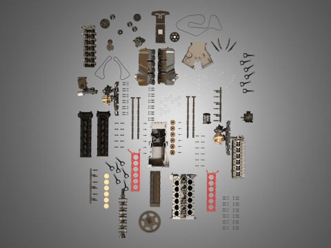 V12 Twin Turbo Disassembled Car Engine 3D 模型