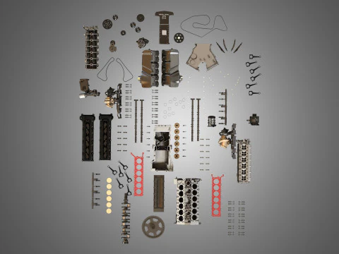 V12 Twin Turbo Disassembled Car Engine 3D Model