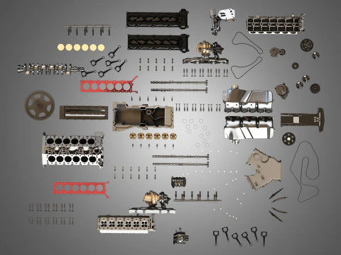 V12 Twin Turbo Disassembled Car Engine 3D Model
