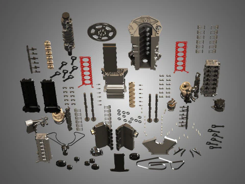 V12 Twin Turbo Disassembled Car Engine 3D Model