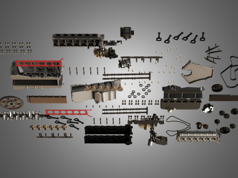 V12 Twin Turbo Disassembled Car Engine 3D 模型