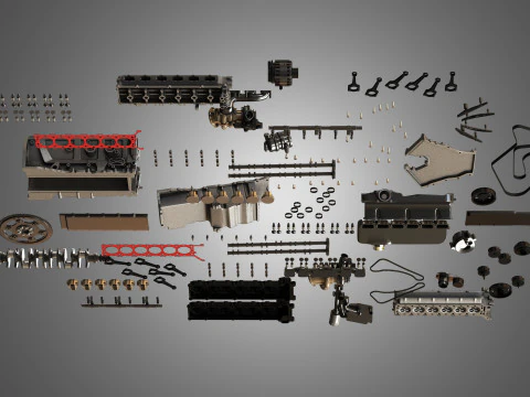 V12 Twin Turbo Disassembled Car Engine 3D Model