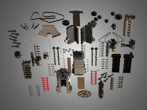 V12 Twin Turbo Disassembled Car Engine 3D 模型