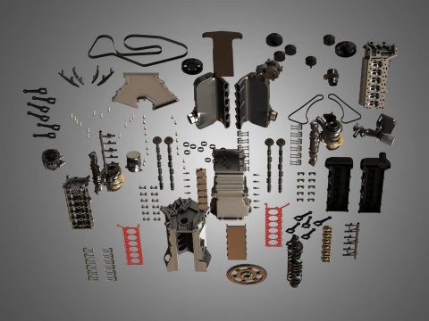 V12 Twin Turbo Disassembled Car Engine 3D Model