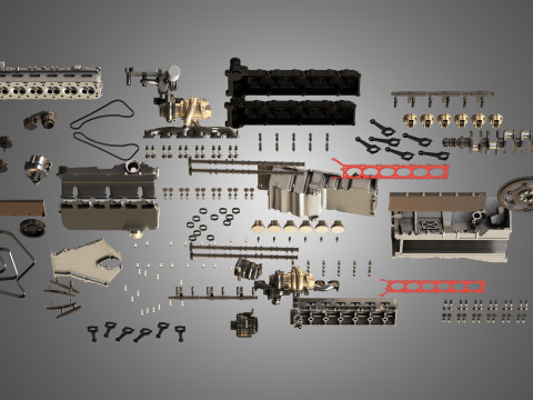 V12 Twin Turbo Disassembled Car Engine 3D 模型