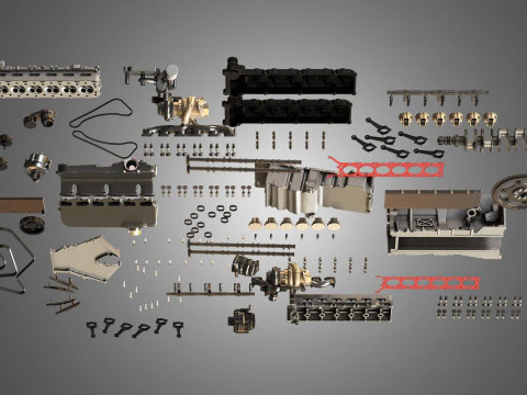 V12 Twin Turbo Disassembled Car Engine 3D Model