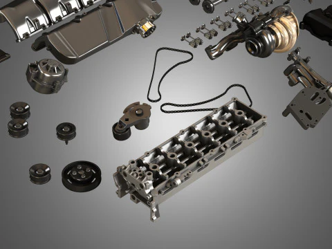 V12 Twin Turbo Disassembled Car Engine 3D Model