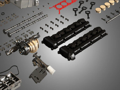V12 Twin Turbo Disassembled Car Engine 3D Model