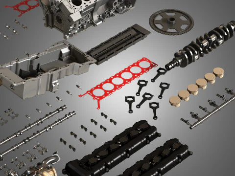 V12 Twin Turbo Disassembled Car Engine 3D Model