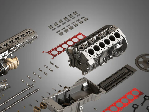 V12 Twin Turbo Disassembled Car Engine 3D Model