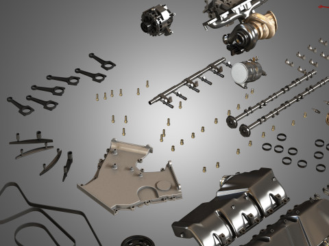 V12 Twin Turbo Disassembled Car Engine 3D 模型