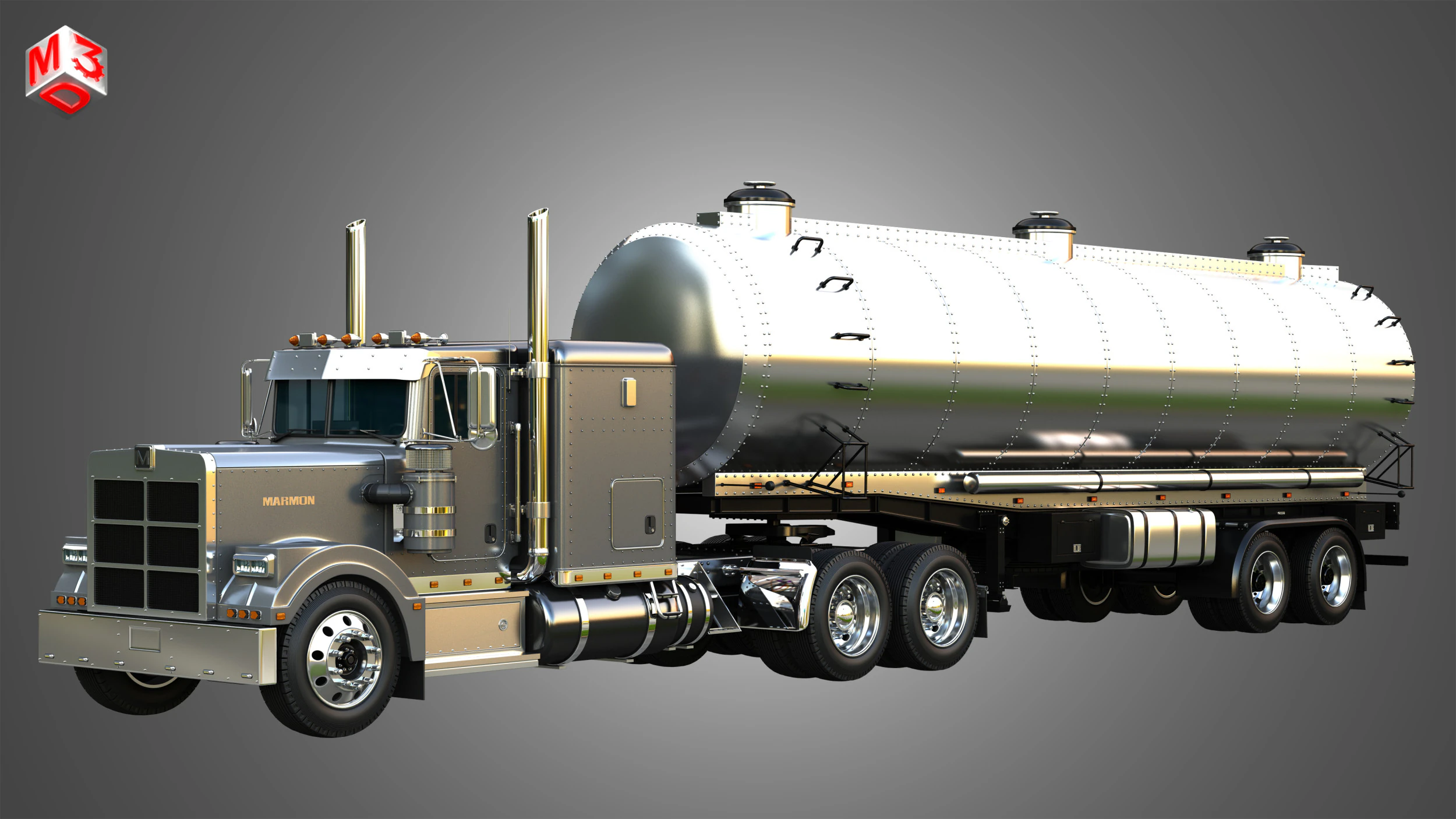 57P Truck with Tanker Trailer 3D Model .c4d .max .obj .3ds .fbx .stl .blend 