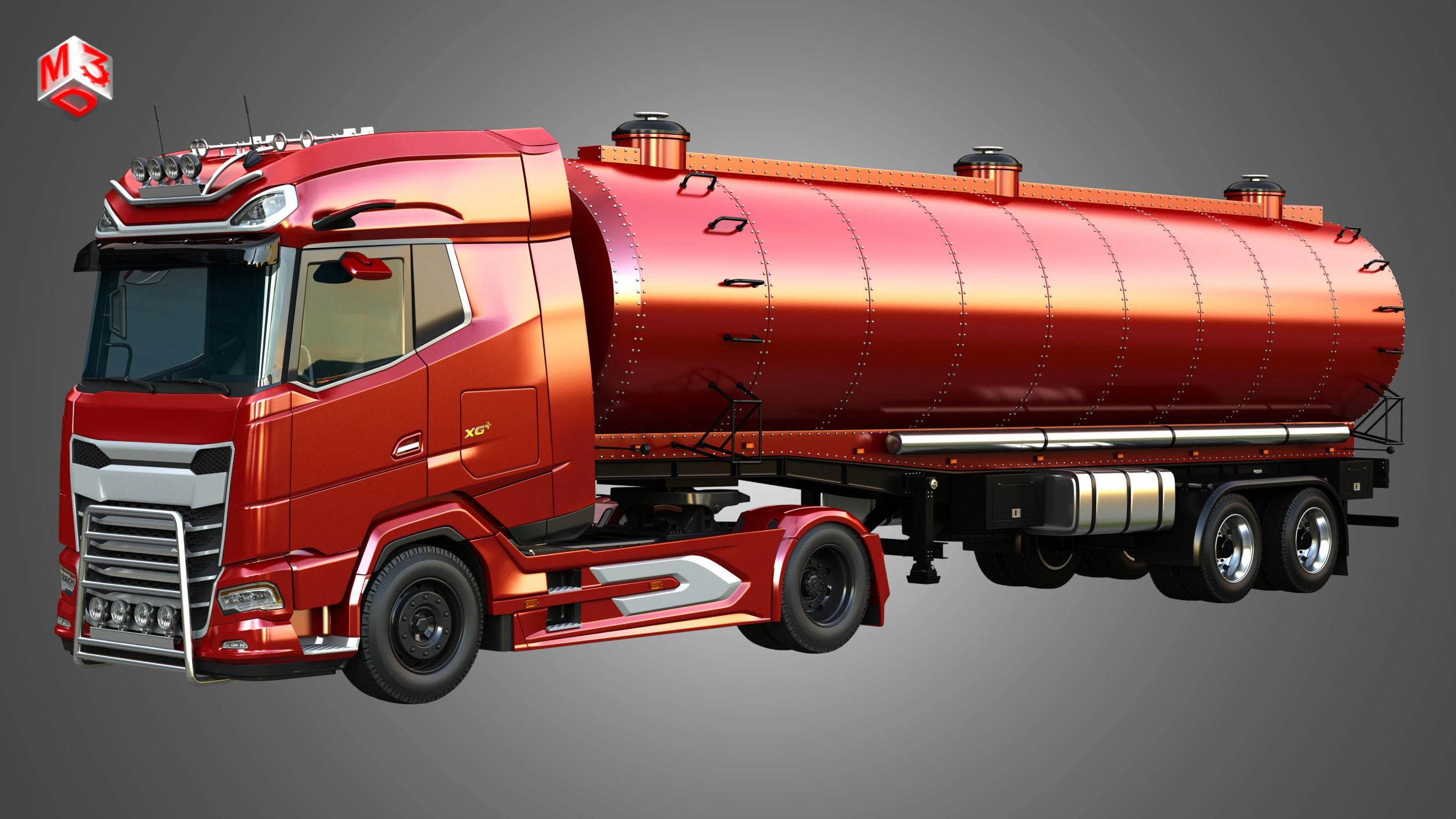 DAF XG Truck with Tanker Trailer 3D Model .c4d .max .obj .3ds .fbx .stl .blend 