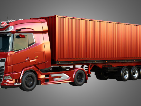 XG 530 Truck with 3-Axle Container Trailer 3D Model