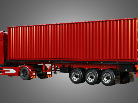 XG 530 Truck with 3-Axle Container Trailer 3D Model