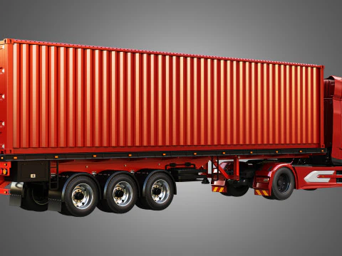 XG 530 Truck with 3-Axle Container Trailer 3D Model