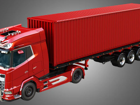 XG 530 Truck with 3-Axle Container Trailer 3D Model