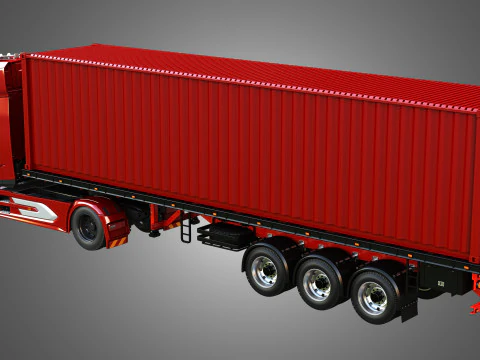 XG 530 Truck with 3-Axle Container Trailer 3D Model