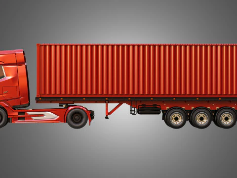 XG 530 Truck with 3-Axle Container Trailer 3D Model
