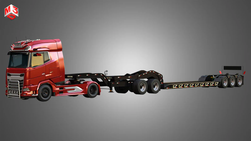 Autocarro XG 530 con doppio rimorchio ribassato per carico eccezionale Modello 3D .c4d .max .obj .3ds .fbx .stl .blend 