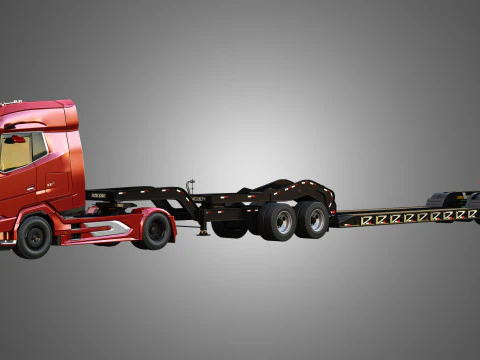 Ciężar&oacute;wka XG 530 z podw&oacute;jną przyczepą niskopodwoziową z ładunkiem ponadgabarytowym Model 3D