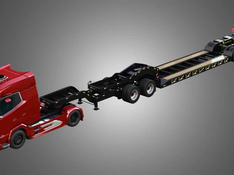 Autocarro XG 530 con doppio rimorchio ribassato per carico eccezionale Modello 3D